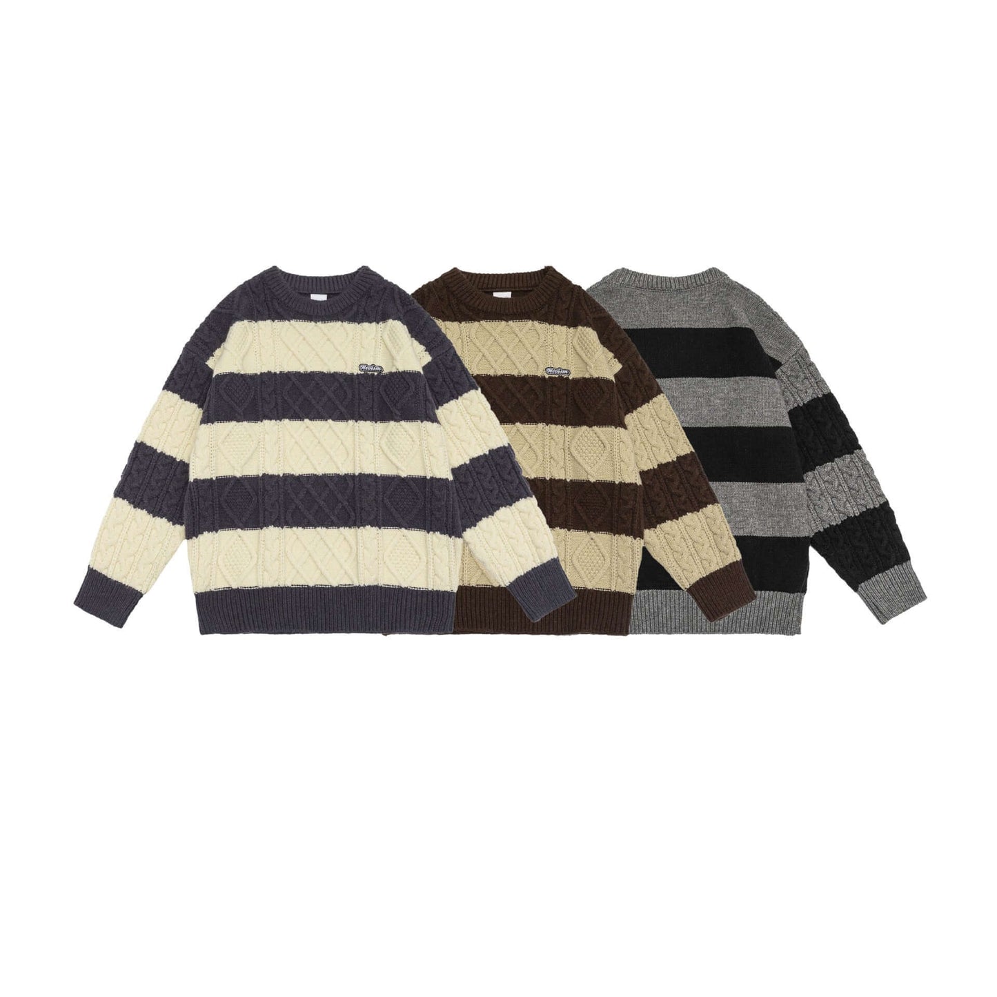 Unisex Classic Fashion Striped Sweater - Warm Round Neck Long Sleeved Soft Comfort