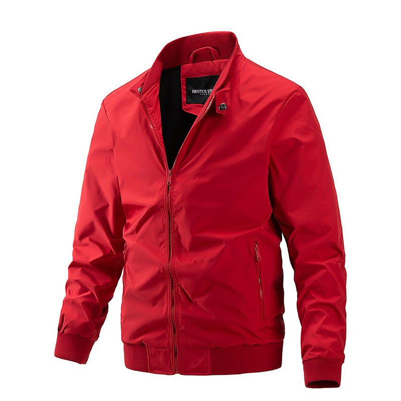 Men's Fashion Sporty Zipper Flight Jacket with Stand up Collar, Crimped Cuff and Waist