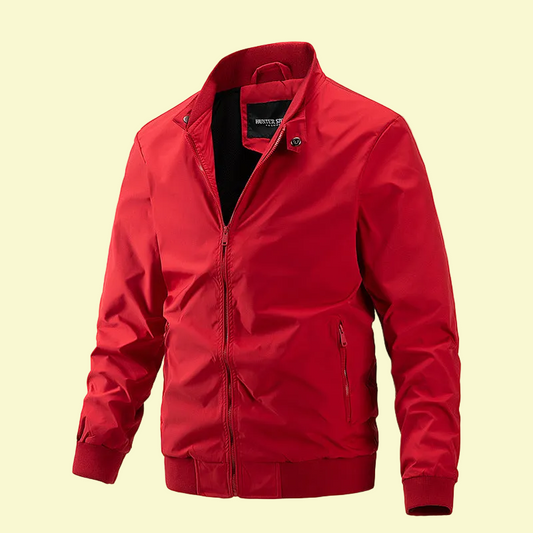 Men's Fashion Sporty Zipper Flight Jacket with Stand up Collar, Crimped Cuff and Waist