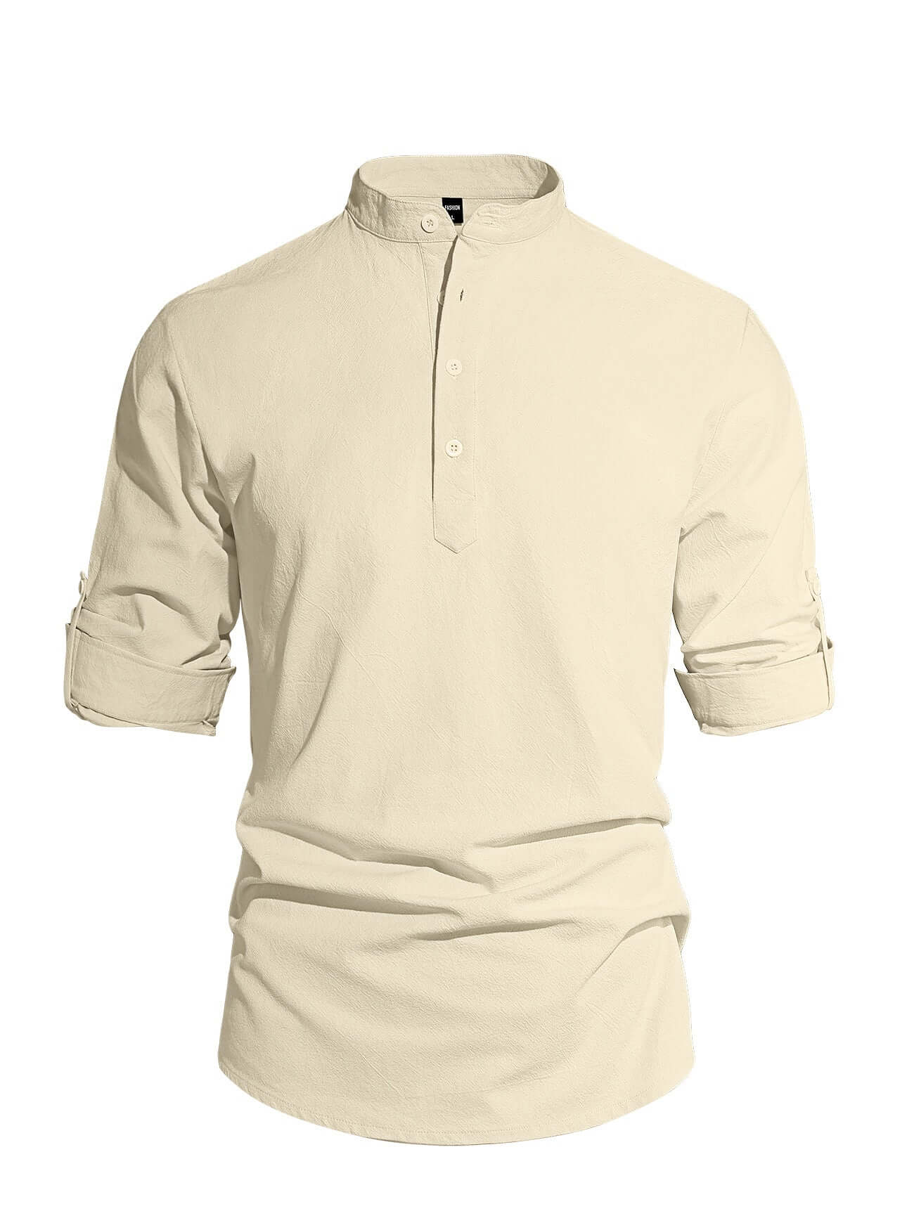 Men's Trendy All Seasons Shirt - Lightweight Solid Cotton Linen, Henley Collar Button-Up Long Sleeve