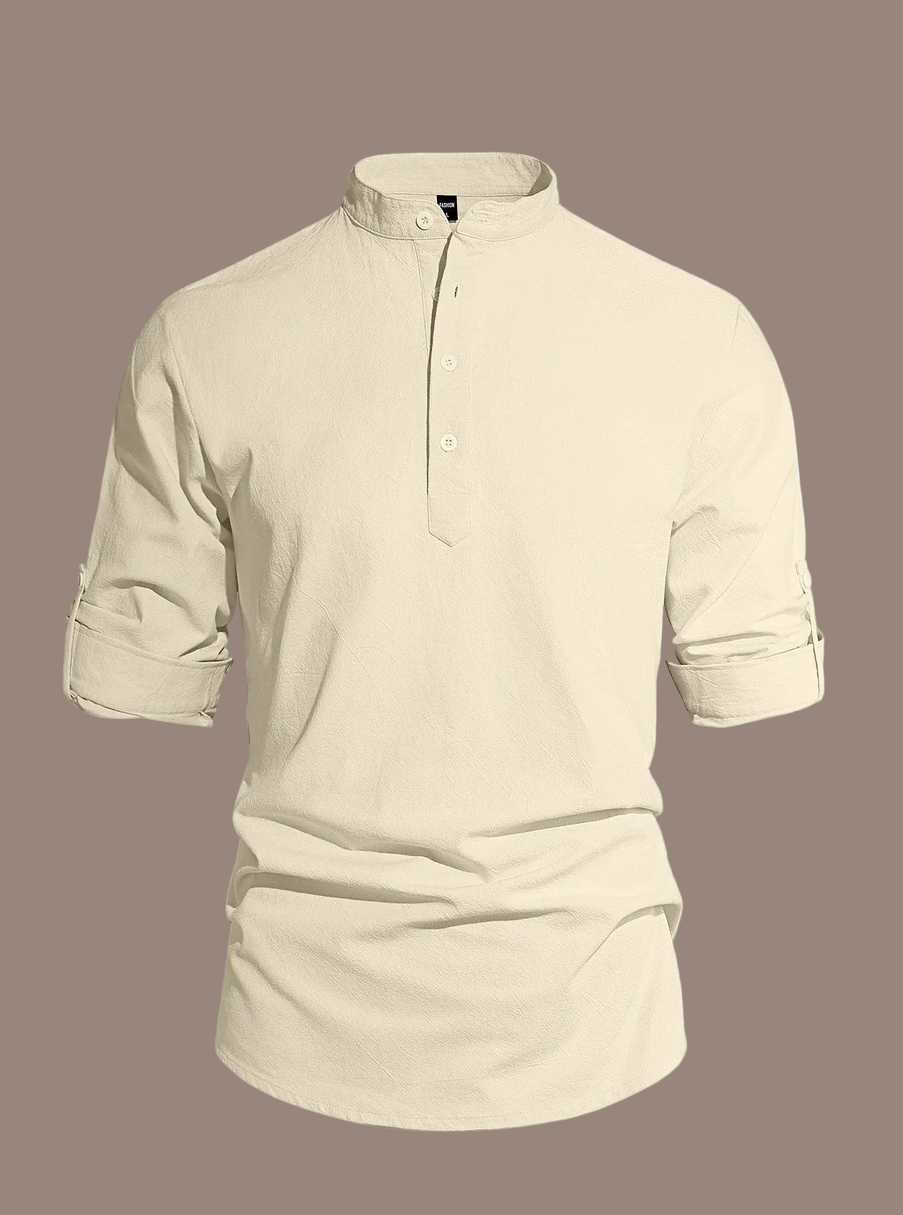 Men's Trendy All Seasons Shirt - Lightweight Solid Cotton Linen, Henley Collar Button-Up Long Sleeve