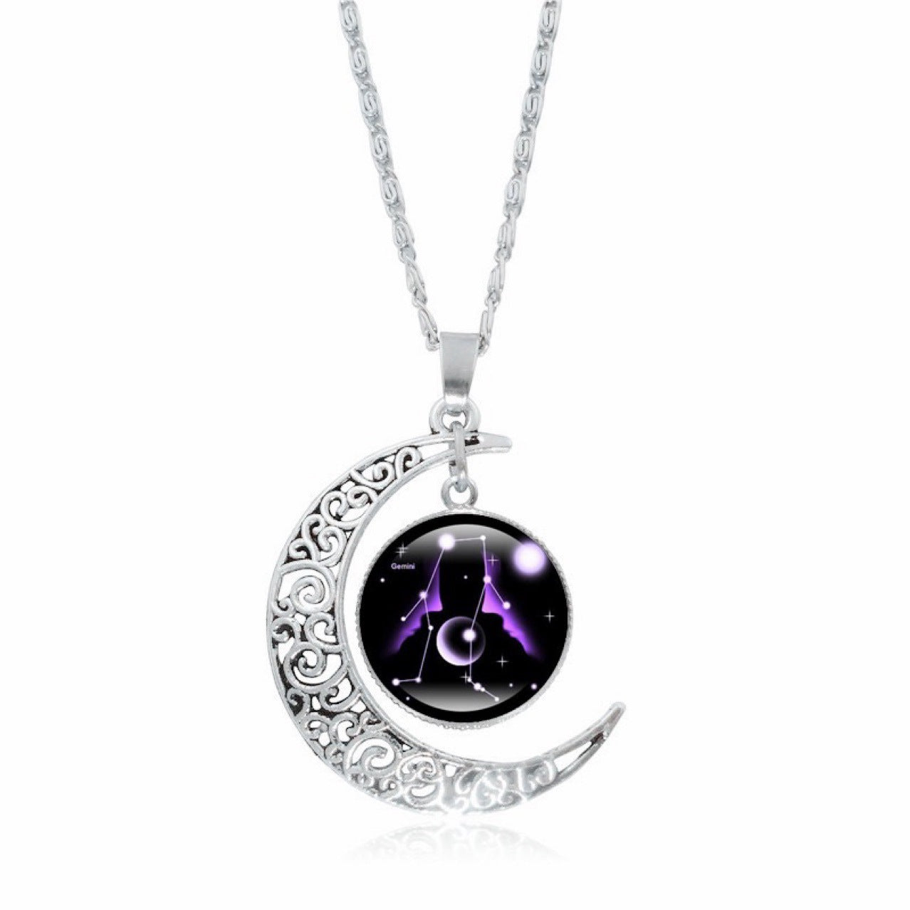 Gorgeous Zodiac Time Gem Luminous Necklace for Women - Simple Silver Moon Pendant Choker Giftable 💝