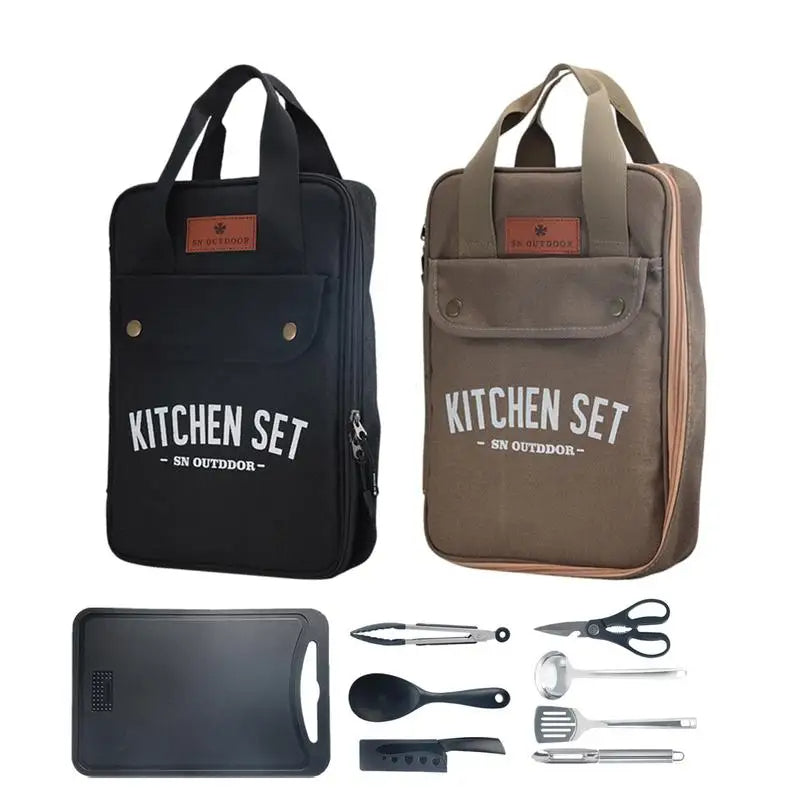 Creative Camping Kitchen Set - 8pcs. Outdoor Stainless Steel Cookware Tool and Travel Kit + Durable Organizer Storage bag