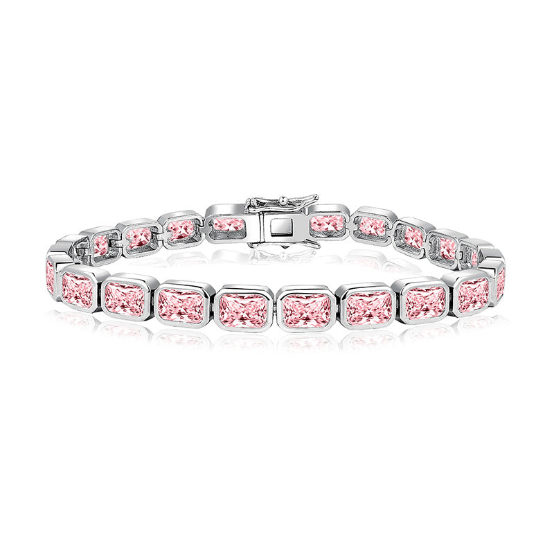 Beautiful Zircon Bracelet with Large Full Stones - Copper plated 18K gold in Gold, Silver & Silver + Pink