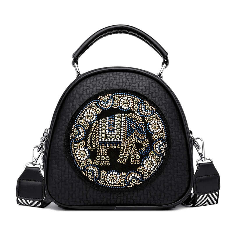 Women's Small Oval Arm and Shoulder Bag 👜 Multi-layer Printed, Embroidered with Rhinestones