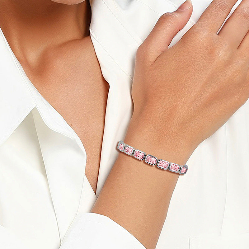 Beautiful Zircon Bracelet with Large Full Stones - Copper plated 18K gold in Gold, Silver & Silver + Pink