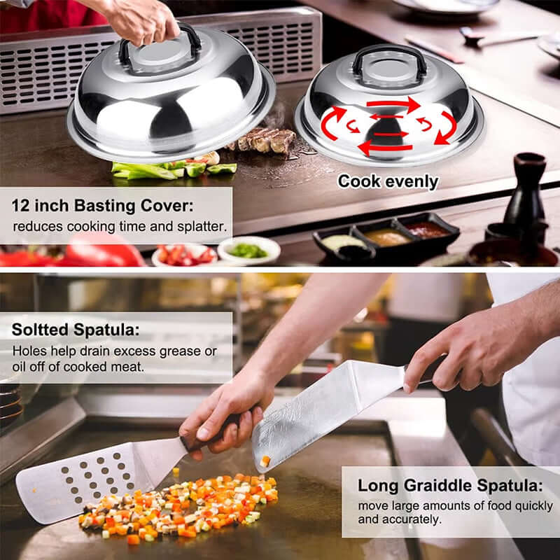 Incredible 29 pc. PRO Grade Stainless Steel BBQ Tools Set w/ Burger Press, Spatula, Egg Ring, & Much More !