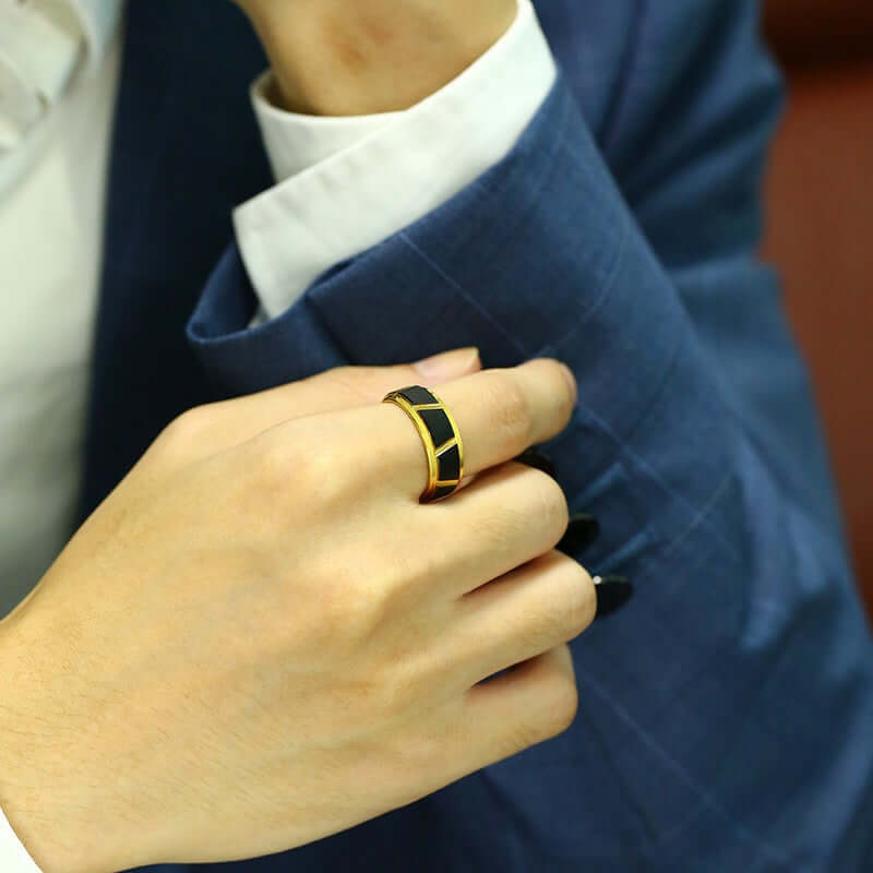 Tungsten Steel Gold Giftables - Men's Chic Fashion Steel Ring Jewelry in Black & Gold 🎁🪙