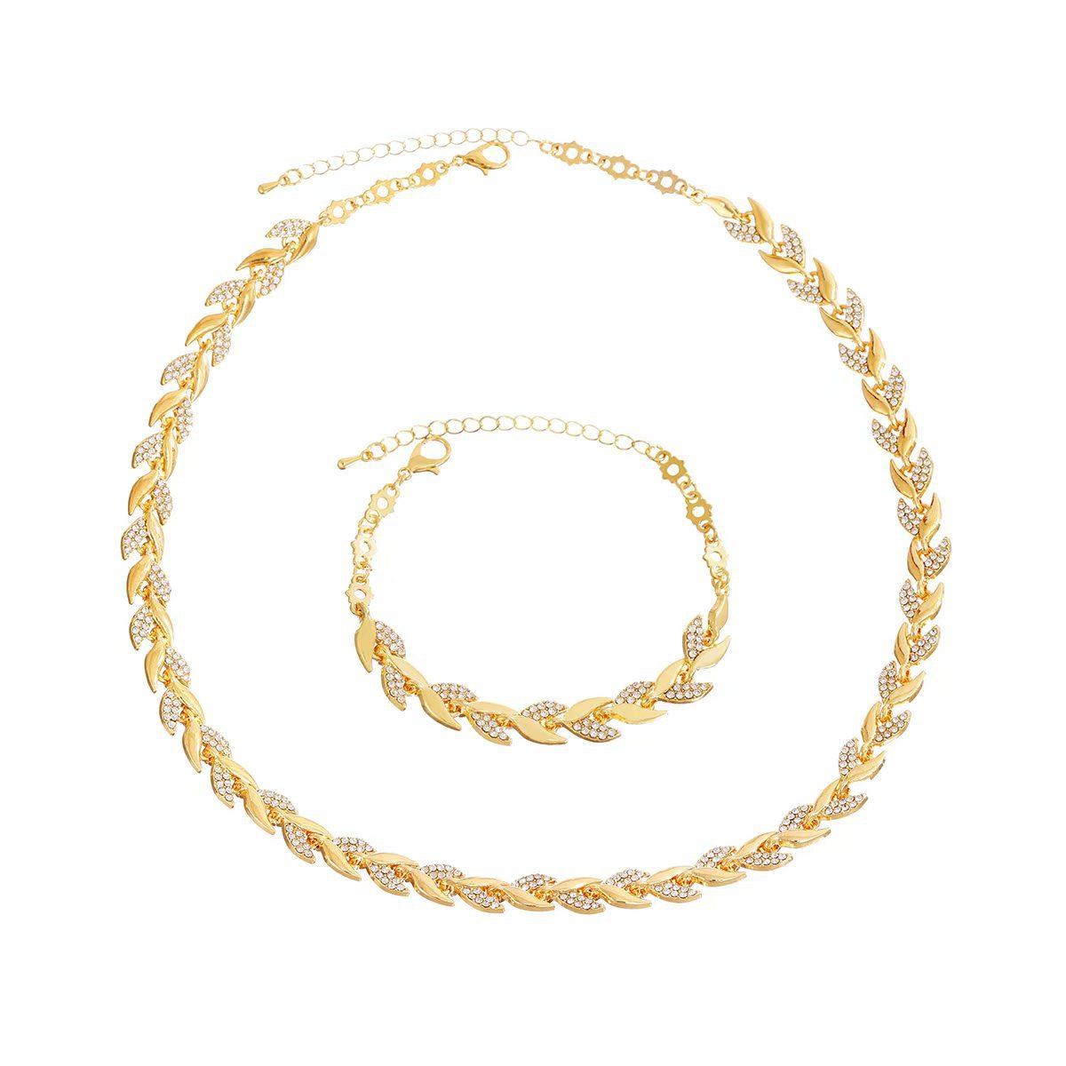 Luxury Leaf Design Rhinestone 2pc. Matching Bracelet and Necklace SET in Gorgeous Rose Gold, Gold, & Silver