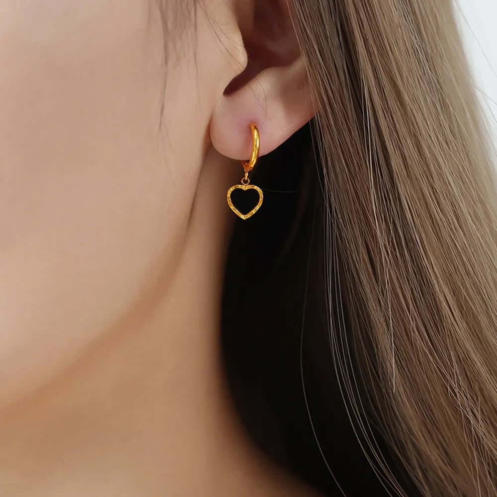 Gorgeous Giftable 💝 18K Gold-Plated Heart Drop Earrings - Titanium Steel