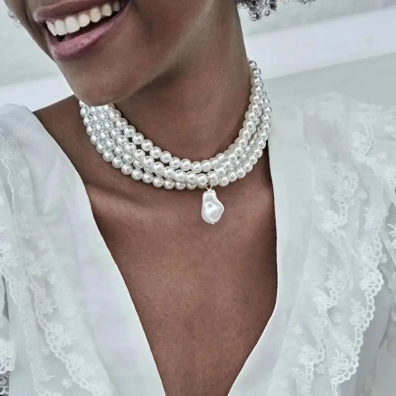Stunning Fashion Alloy & Pearl Necklace -  Exquisite Temperament Multi-Layer Pendant Clavicle Chain