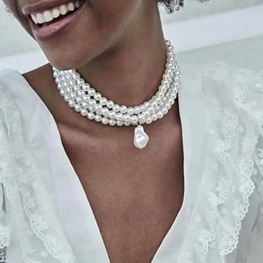 Stunning Fashion Alloy & Pearl Necklace -  Exquisite Temperament Multi-Layer Pendant Clavicle Chain