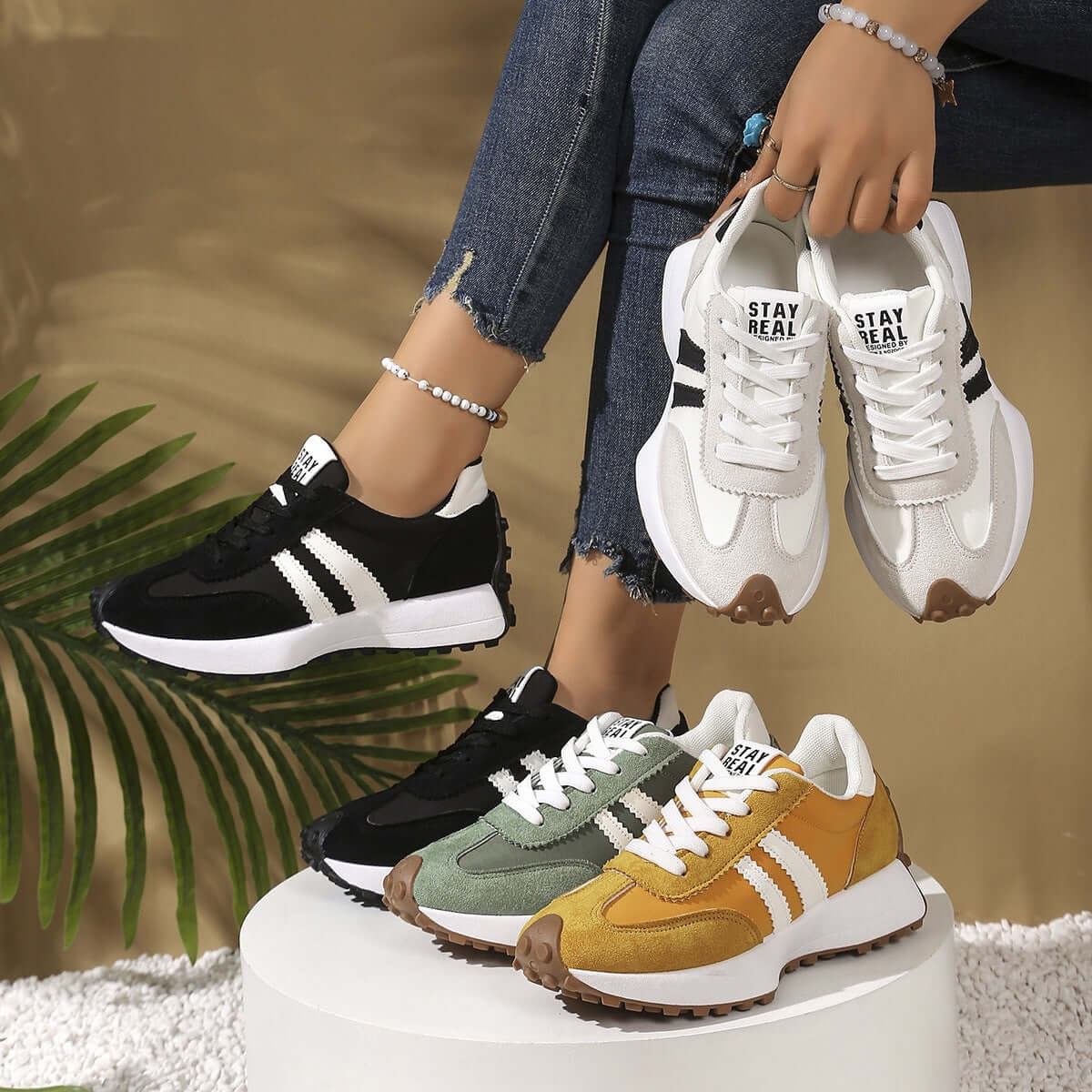 Women's Chunky Sole Athletic Sneakers - Height Increasing Sporty Fashion