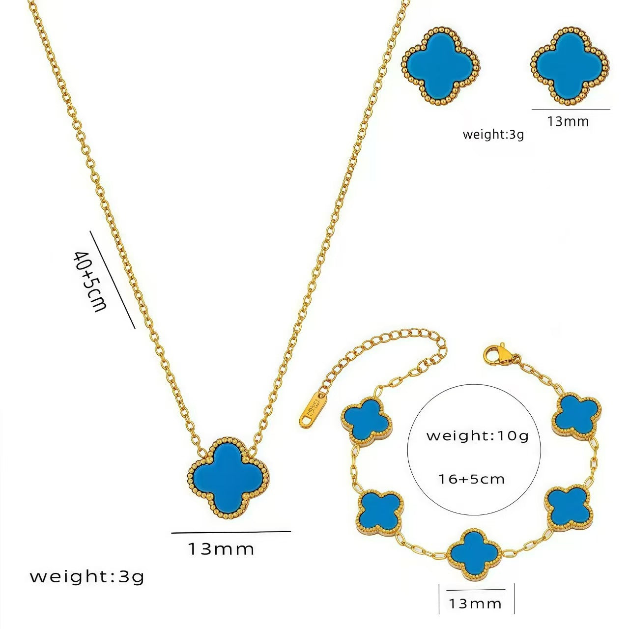 Gorgeous 4pc. Titanium Steel Jewelry SET - Great Value Floral Necklace + Bracelet + Earrings + Ring in Beautiful Colors