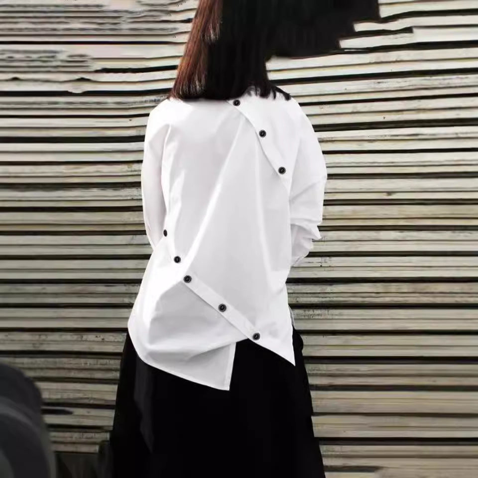 Cross Border Unique Women's Fashion Long Sleeved Shirt - Asymmetrical Buttons & Sloping Collar Top 😎