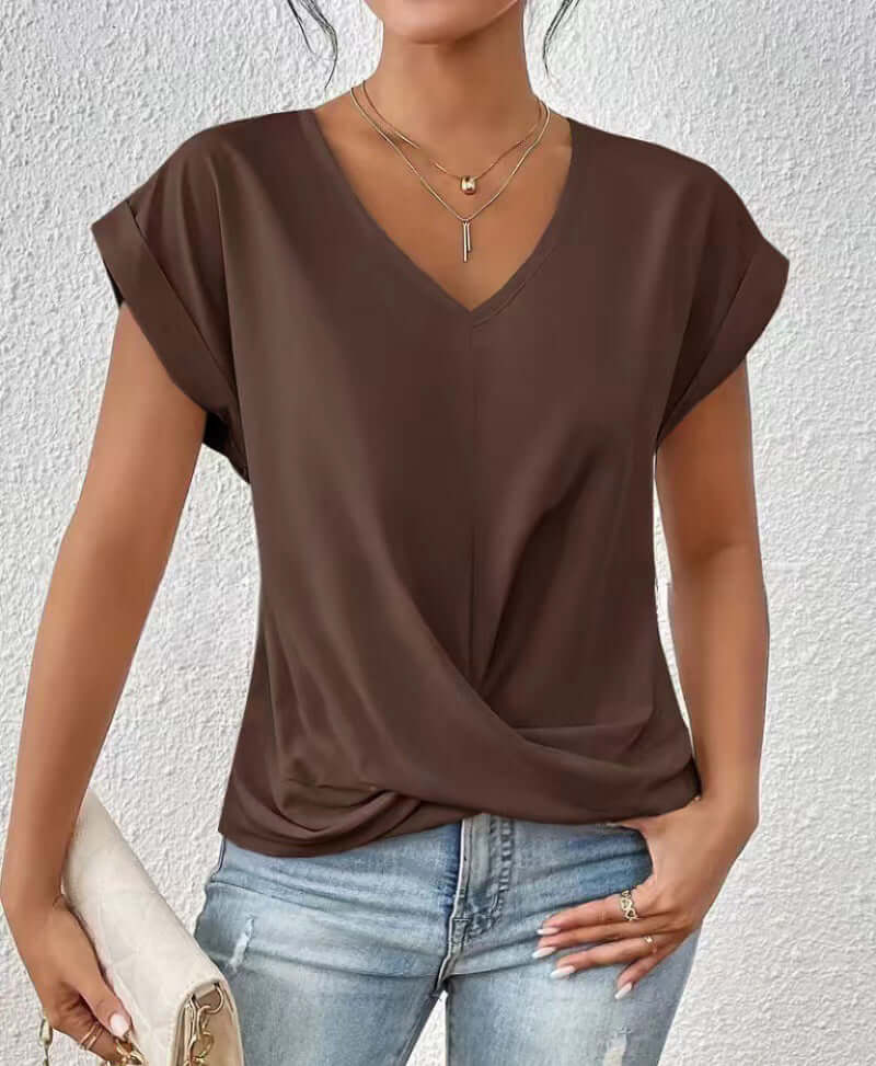 Women's Sleek Pleated V-neck T-shirt in a Multitude of Gorgeous Color Options 🌈 🤩