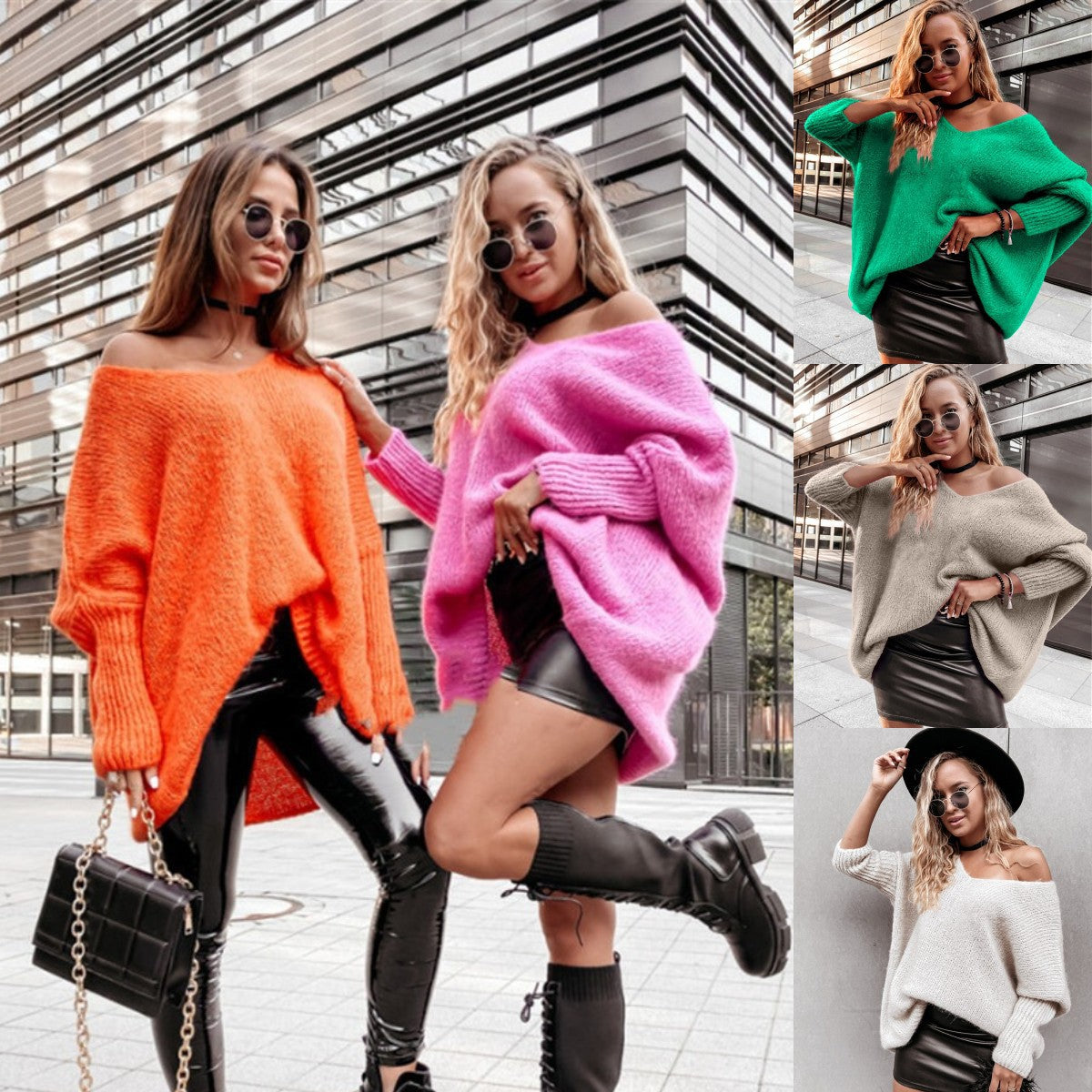 Sexy Oversized V-Neck Off-Shoulder Batwing Knit Sweater