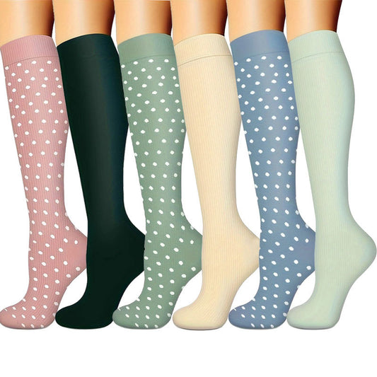 Women's Calf Length Compression Sports Socks - Anti-Slip, Sweat-absorbent, Solid & Polka Dots