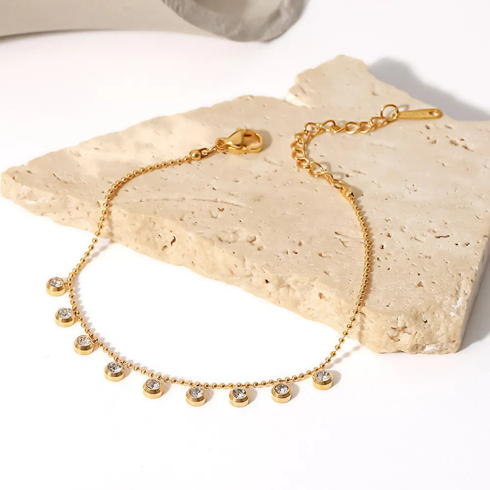 One Size 18K Gold-Plated Stainless Steel Beaded Bracelet with Gorgeous Stones