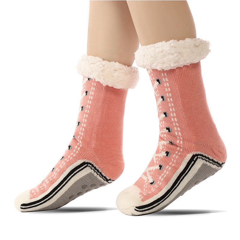 Women's Extra-Warm Plush Floor Socks - Sneakers Style Calf Length Ultra-thick with Warm Lamb's Fur ♨️🧦