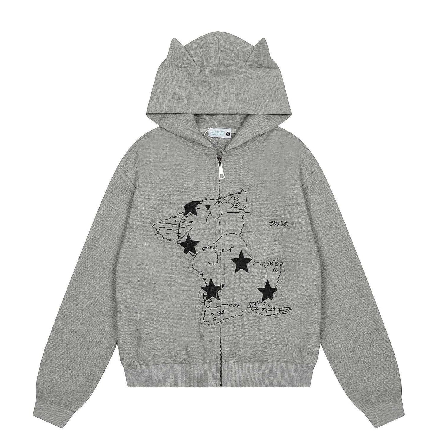 Warm Retro Lazy Kitten Embroidered Hooded Jacket with Kitty Ears 😺