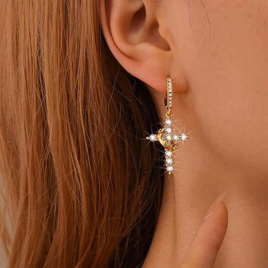 Stunningly Gorgeous Rotating Crown Cross Earrings - Perfect Gift ! 💝😍 Gold or Silver Set with Zircon