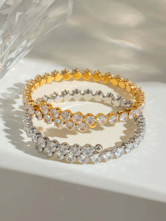 Women's Gorgeous Fashion Stainless Steel Inlaid Zircon Bracelet in Gold and Silver
