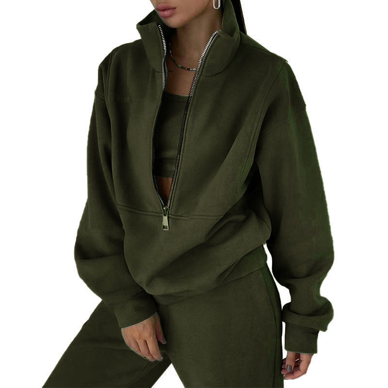 Women's Dazzling Tracksuit Set - Sporty Casual Fleece High-Collar Wrinkle Resistant Activewear 😎💝