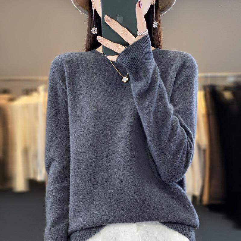 Women's Slim-fit Round Neck Pure Wool Sweater ♨️ Autumn & Winter Favorite Loose Knitted Base Pullover