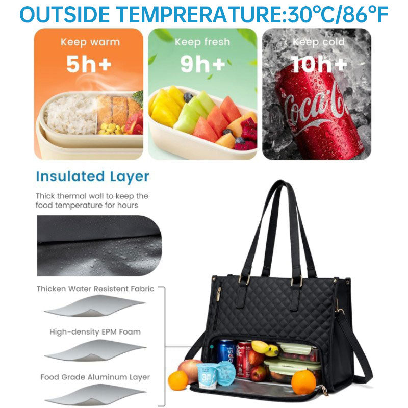 LARGE 2 Bags-in-1 Travel Tote - Laptop & Insulated Lunch Bag Ideal for Business, Nursing, Student & Daily Needs