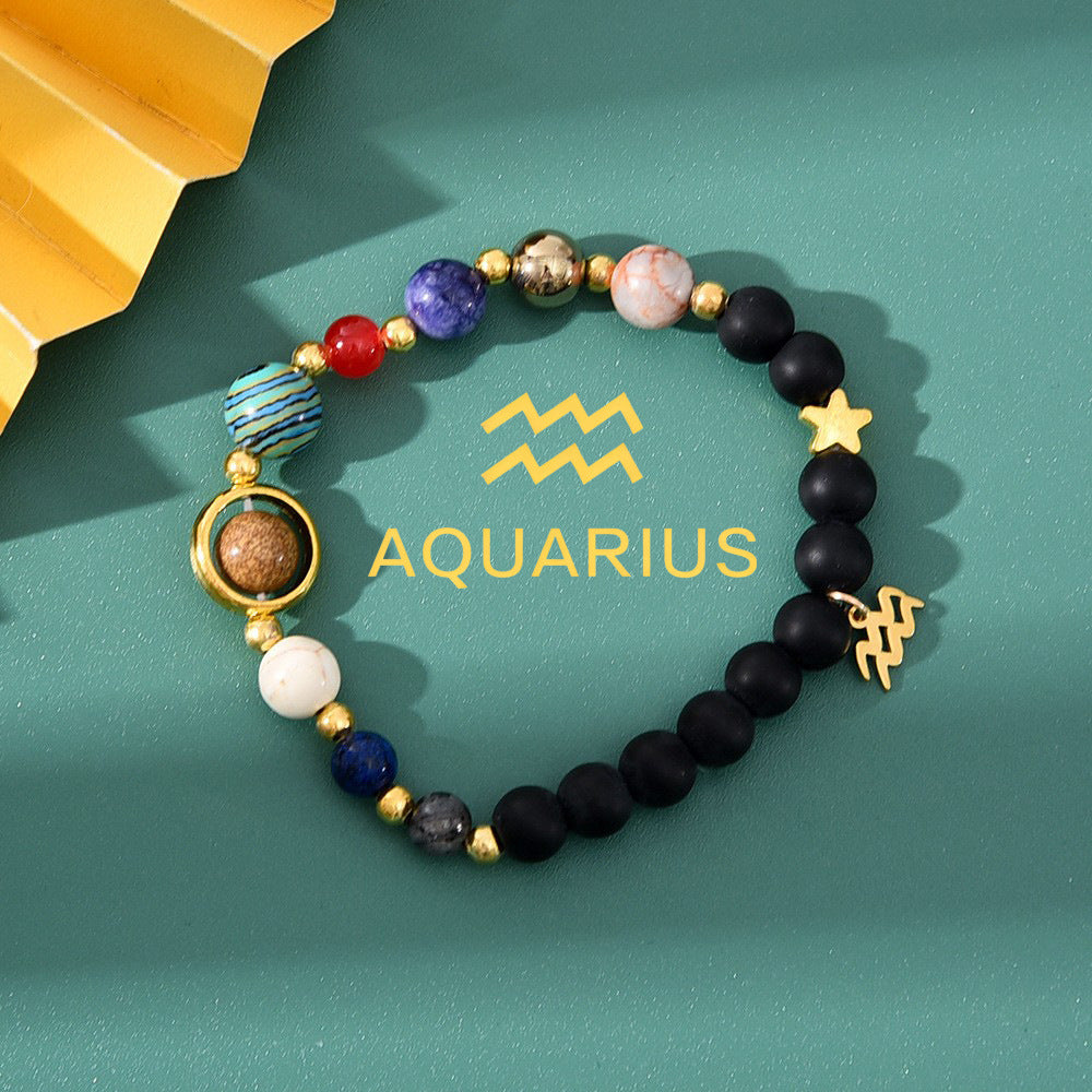 Super Cool Zodiac Beaded Bracelet - Natural Stone Beaded Tiger's Eye with Zodiac Picture Card 😎