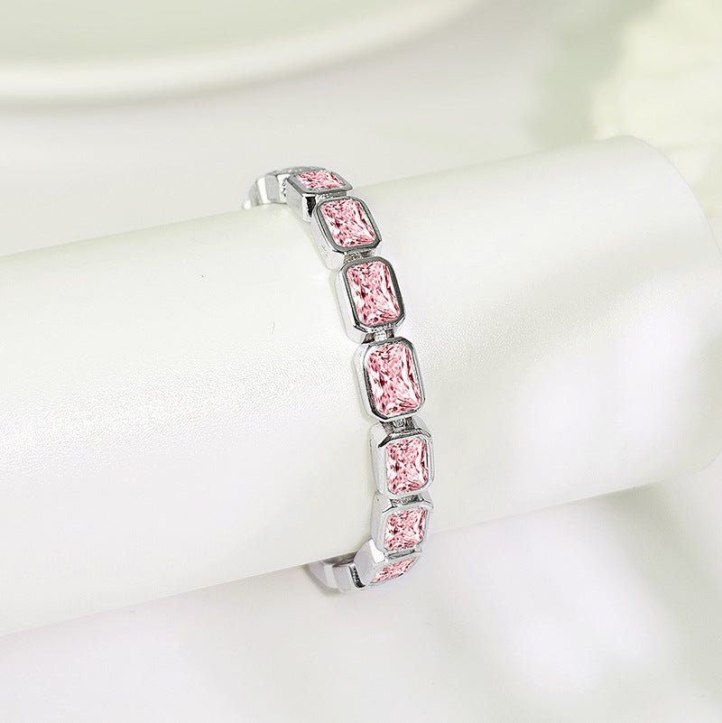 Beautiful Zircon Bracelet with Large Full Stones - Copper plated 18K gold in Gold, Silver & Silver + Pink