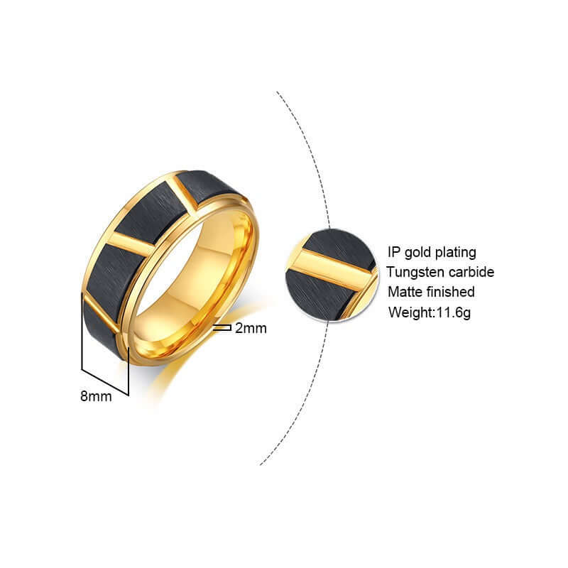 Tungsten Steel Gold Giftables - Men's Chic Fashion Steel Ring Jewelry in Black & Gold 🎁🪙