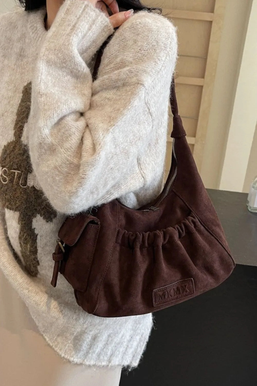 Women's Fashion Premium Ruched Suede Zipper Handbag in Four Gorgeous Trending Colors 🤩