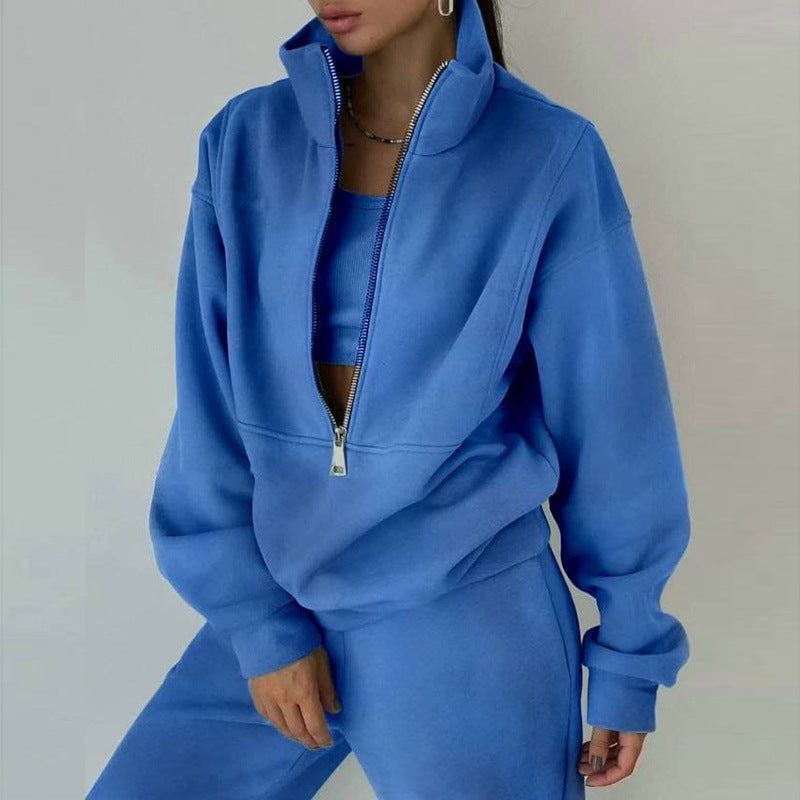 Women's Dazzling Tracksuit Set - Sporty Casual Fleece High-Collar Wrinkle Resistant Activewear 😎💝