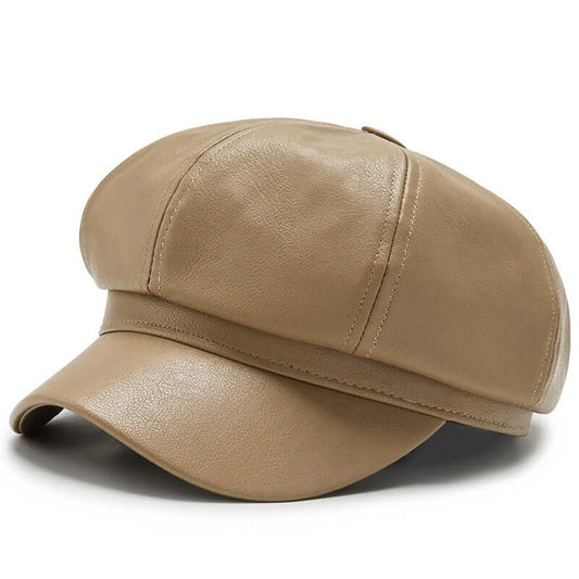 Unique Styling PU leather octagonal hat, Versatile Unisex Vintage Painter Hat