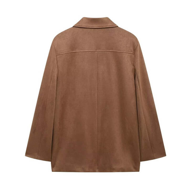 Women's Fashionable Business Casual Suit - Suede Leather Jacket and Short Skirt Set with Buttons & Pockets