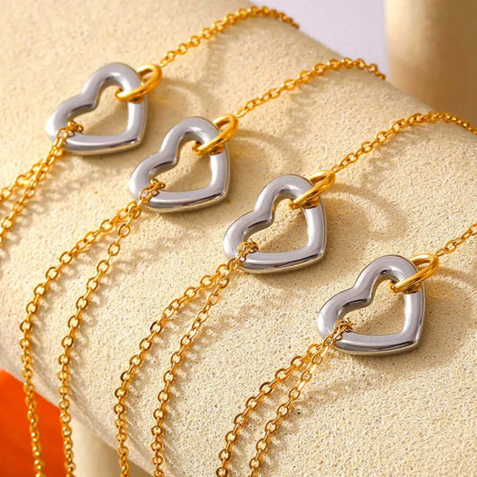 Fashion Trendy Heart Bracelet ❤️ 18K Gold Plated & Stainless Steel Combination