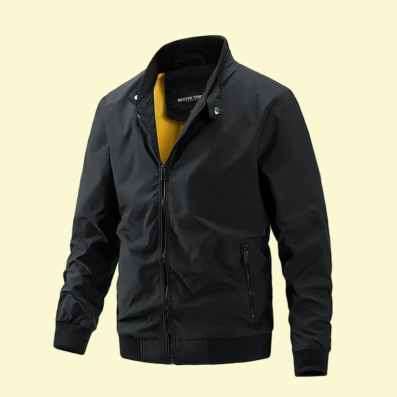 Men's Fashion Sporty Zipper Flight Jacket with Stand up Collar, Crimped Cuff and Waist