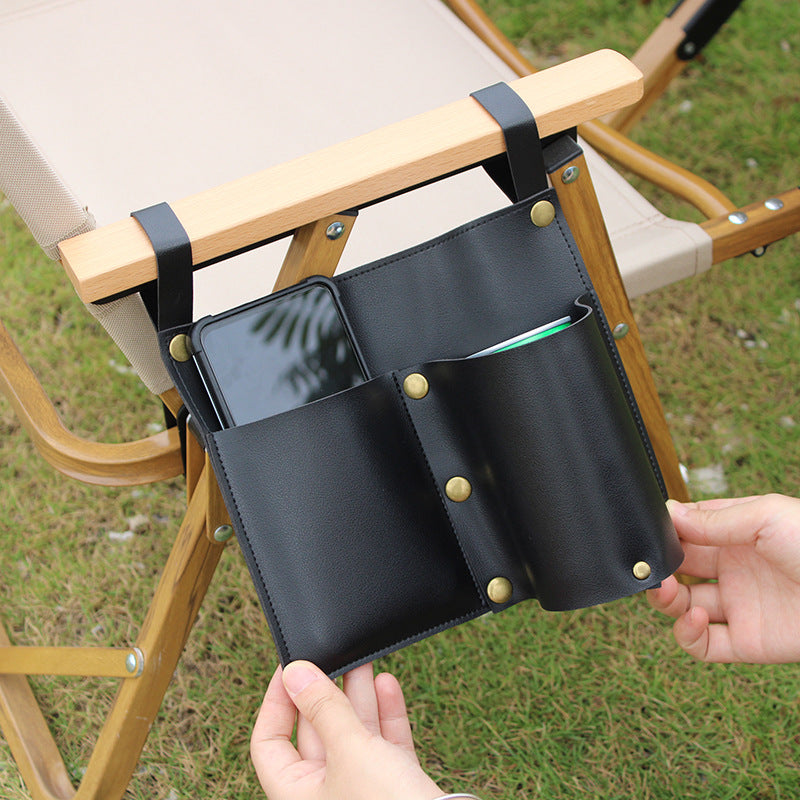 Durable Camping Chair Leather Armrest Storage Bag - Convenient Storage for Beverage + Cell Phone and More !