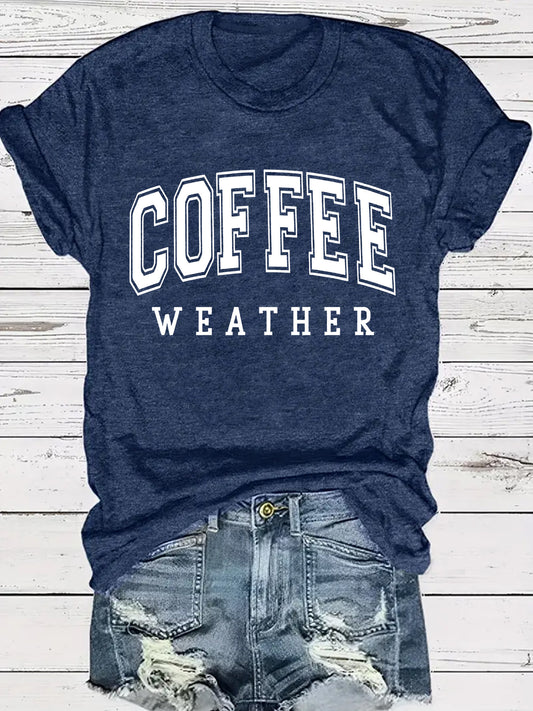 Hip COFFEE WEATHER Pattern ☕️ Short Sleeve T-shirt in Popular Colors 🌈 Maximize Savings, Grab 2 !