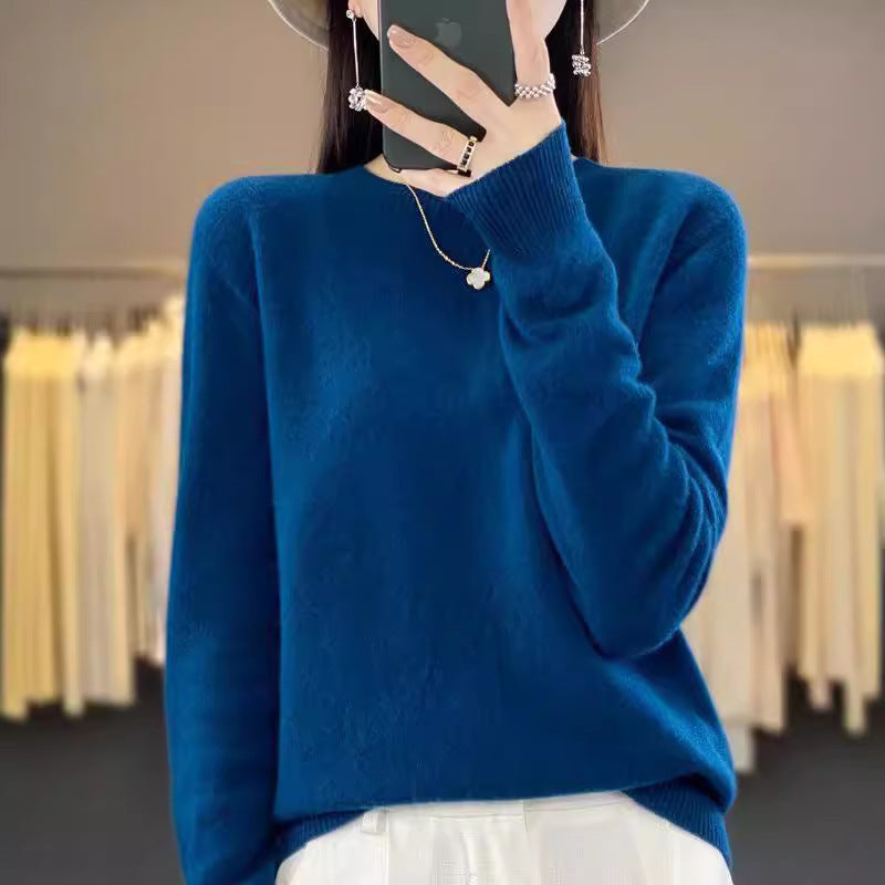 Women's Slim-fit Round Neck Pure Wool Sweater ♨️ Autumn & Winter Favorite Loose Knitted Base Pullover