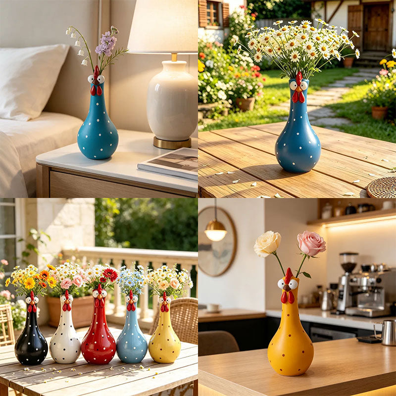 Humorous Waterproof Polka Dot Rooster Vase Decor 🐔