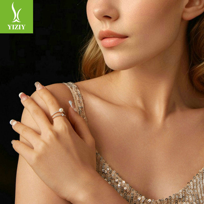 Moissanite Pearl 925 Silver Ring | Elegant Two Layer Band