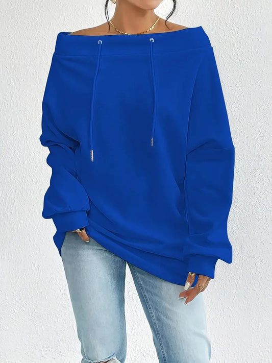 Women's Sporty Autumn & Winter Sweatshirt - Sexy Casual Off-Shoulder Drawstring Loose Fit ♨️