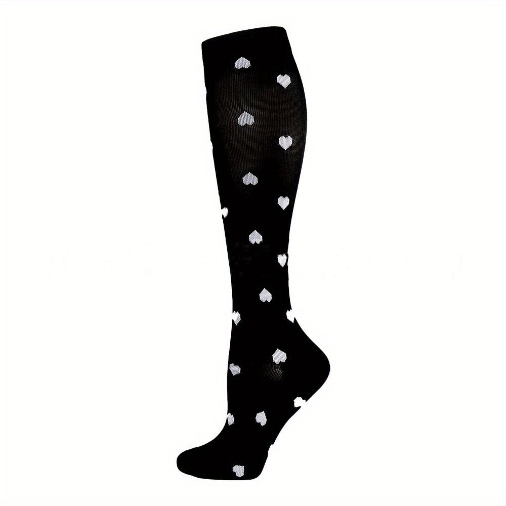 Women's Calf Length Compression Sports Socks - Anti-Slip, Sweat-absorbent, Solid & Polka Dots