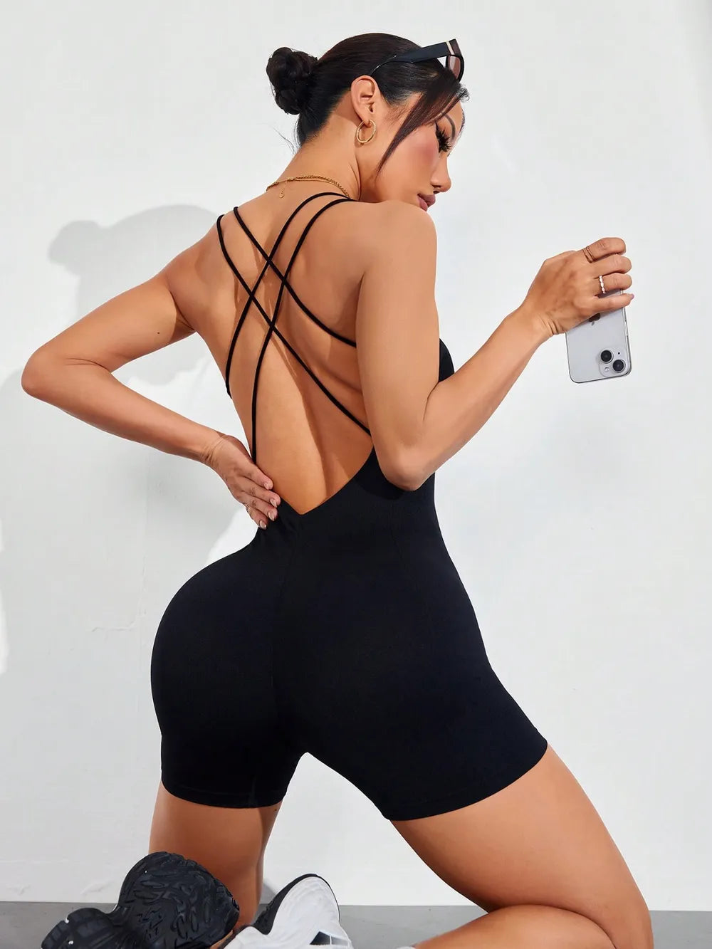 Women's Sexy Spaghetti Strap Crisscross Romper - Comfy Stretchable Spandex