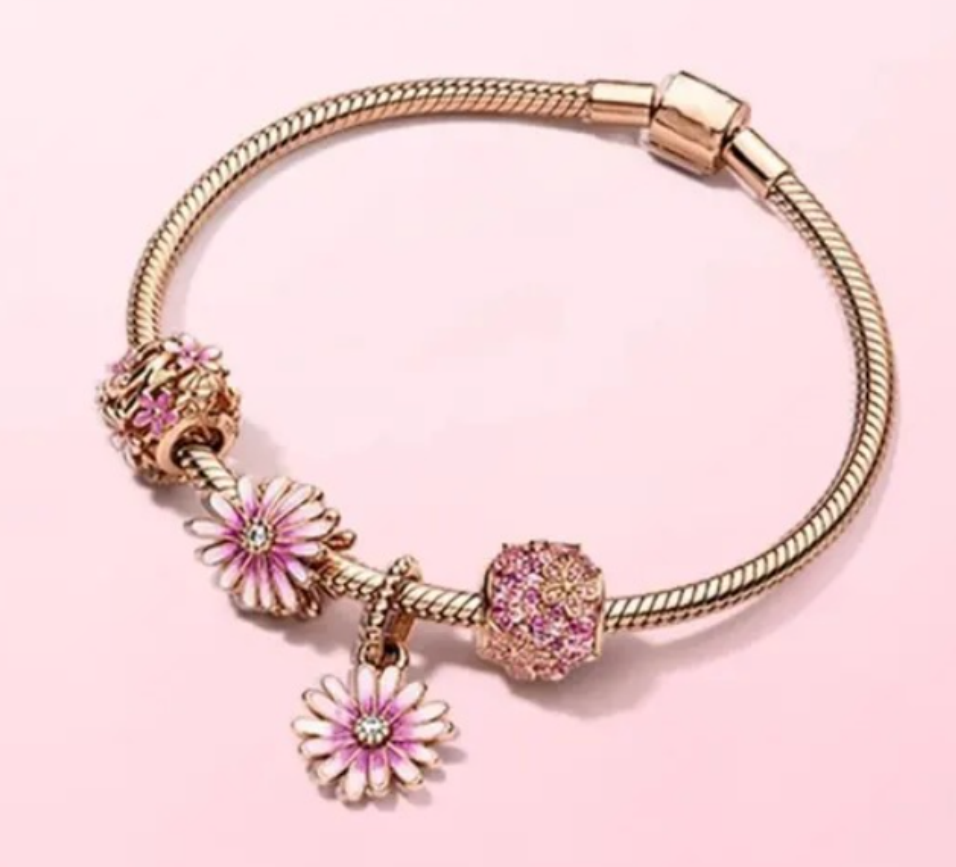 Gorgeous Women's White Copper Bracelet - Hollow Galaxy Rose Gold - Shining Daisy Series 🌼🌸