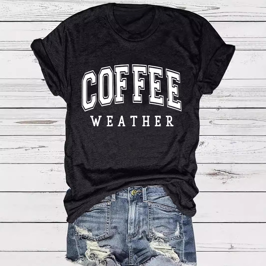 Hip COFFEE WEATHER Pattern ☕️ Short Sleeve T-shirt in Popular Colors 🌈 Maximize Savings, Grab 2 !