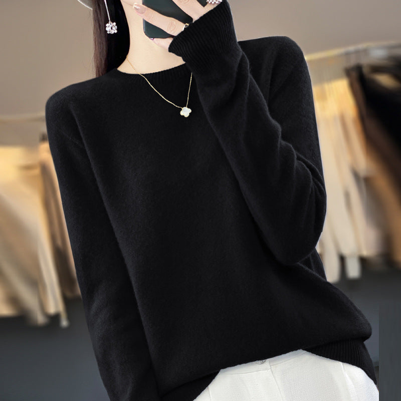 Women's Slim-fit Round Neck Pure Wool Sweater ♨️ Autumn & Winter Favorite Loose Knitted Base Pullover